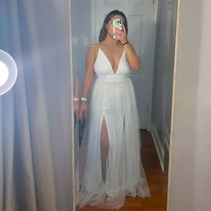 New White long Backless dress and deep V in the front ! So sexy and beautiful!